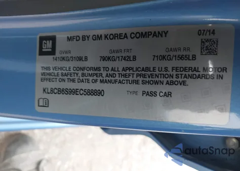 2014 Chevrolet Spark Ls Auto from USA, damaged, VIN KL8CB6S99EC588890